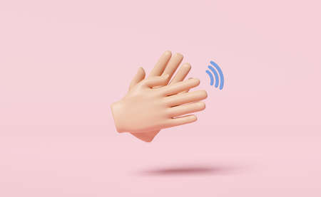 3D clapping hands or hands applauding icon isolated on pink background. congratulations on success concept. 3d render illustrationの写真素材