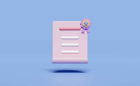 3d certificate icon with quality guarantee ribbon and star for award, diploma, achievement, grant,...