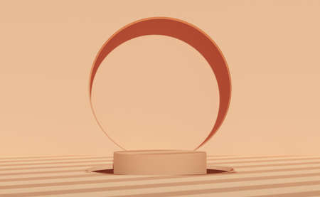 3d beige cylinder stage podium empty with shadow, abstract geometric cosmetic showcase pedestal...
