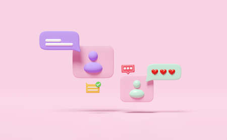 3d social media with chat bubbles icons isolated on pink background. online social, communication...