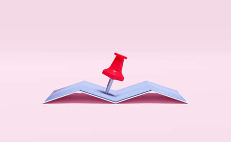 Map and red pin 3d isolated on pink, abstract background, map earth travel concept, 3d render...