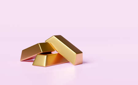 Gold bars pile icon 3d isolated on pink background. investment or business finance, loan concept, 3d...
