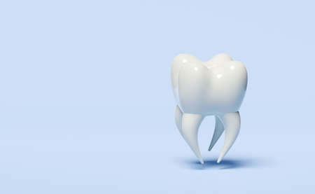 3d dental molar teeth model icon isolated on blue background. health of white teeth, dental examination of the dentist, 3d render illustrationの写真素材