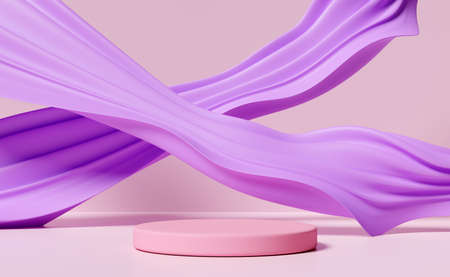 3d abstract, purple soft fabric with pink stage podium empty, geometric cosmetic showcase pedestal pink background. minimal modern scene, 3d render illustrationの写真素材