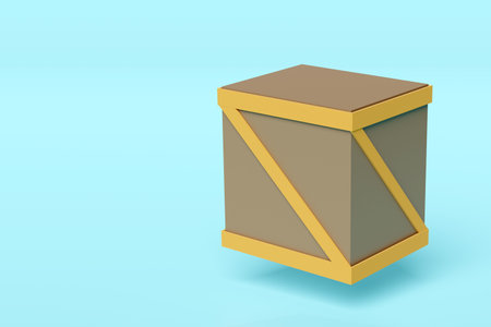 3d wooden crate isolated on blue background. 3d illustration render, clipping path