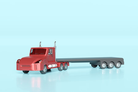 red tractor and trailer or semi truck on blue background. 3d illustration or 3d render, clipping pathの写真素材