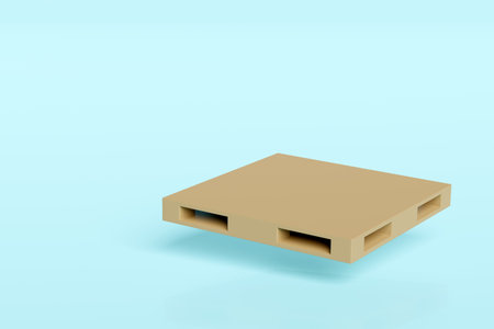 empty plastic pallet for cargo isolated on blue background. 3d illustration or 3d render, clipping pathの写真素材
