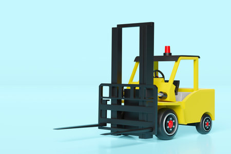 3d forklift truck isolated on blue background. 3d illustration or 3d render, clipping pathの写真素材
