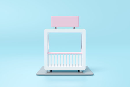 3d pink white booth shop icon or empty retail store front with shop sign isolated on blue background. startup franchise business concept, 3d render illustration, clipping pathの写真素材