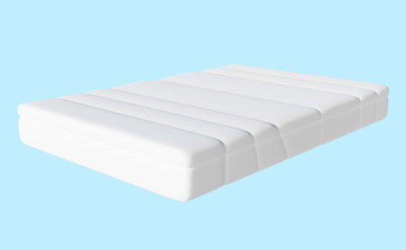 white mattress for comfort sleep isolated on blue background. 3d render illustration, clipping pathの写真素材