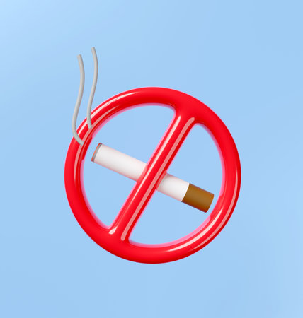 3d cigarette with prohibition sign, smoking isolated on blue background. world no smoking day, quitting smoking, healthy lifestyle concept, 3d render illustrationの写真素材
