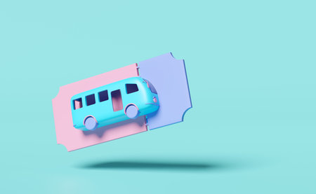3d bus ticket, travel service, planning traveler tourism isolated on blue background. 3d render illustrationの写真素材