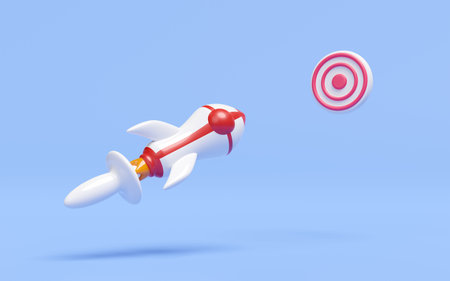 Target with rocket. business strategy concept, 3d render illustration