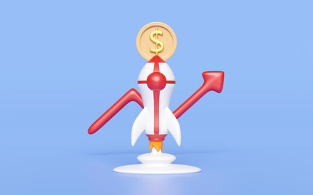 3d charts graph with rocket, coin dollar, analysis business financial data. business strategy...