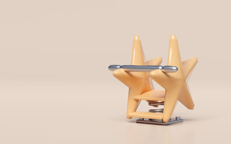 Playground starfish spring rider isolated on pink background. 3d render illustrationの写真素材
