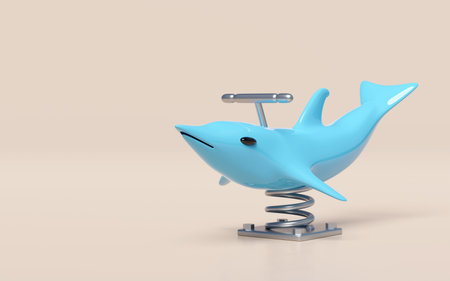 Playground dolphin spring rider isolated on pink background. 3d render illustrationの写真素材