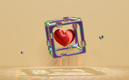 heart shaped in metal box with rainbow colors abstract background. valentine day concept, 3d...