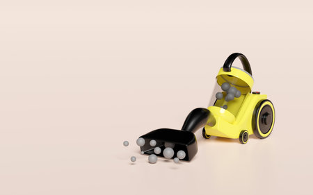 3d electrical vacuum cleaner for sucking up dirt isolated on pink background. 3d illustration renderの写真素材