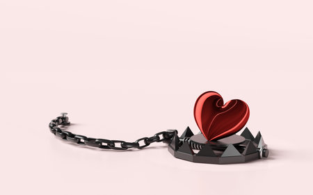 3d heart with bear trap isolated on pink background. Happy valentine's day concept, 3d illustration renderの写真素材