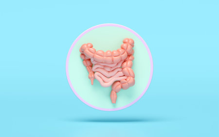 3d colon human realistic icon isolated on blue background. 3d illustration render