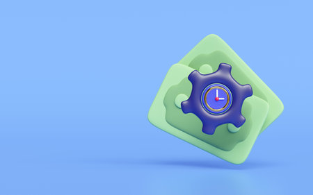 3d cartoon clock in gear icon isolated on blue background. investment, economic movements or...