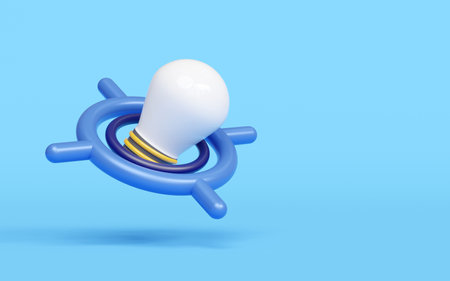 3d cartoon target with light bulb coin isolated on blue background. investment business target, startup idea concept, 3d render illustrationの写真素材