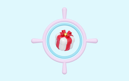 3d Target with gift box isolated on blue background. Looking for gift for New Year or birthday concept, 3d render illustrationの写真素材