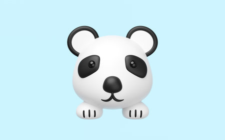 3d cute panda head icon with foot isolated on blue background. mascot, character, logo, cartoon style, 3d render illustrationの写真素材