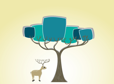Deer under the tree silhouetteのイラスト素材