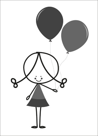 Doodle little girl carrying balloonsのイラスト素材
