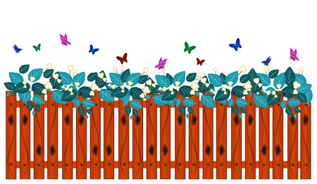 Decorative of Fence, Butterfly and leafのイラスト素材