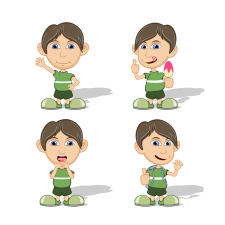 Set of children give a smile, yelling, waving and eating ice cream vector illustrationのイラスト素材