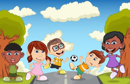 Children play on the street cartoonのイラスト素材