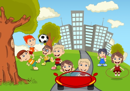Children playing in the park cartoonのイラスト素材