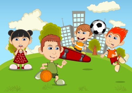 Children playing in the park cartoonのイラスト素材
