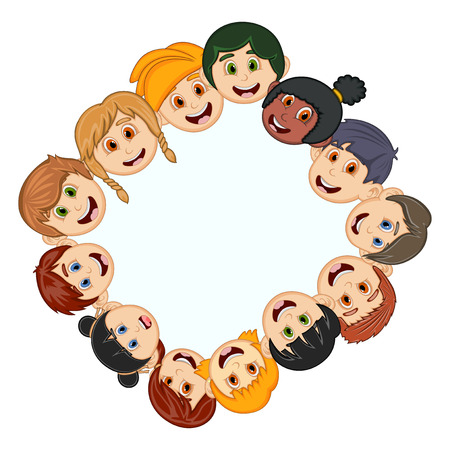 Children peeping behind placard cartoonのイラスト素材