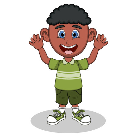 A boy waving his hand cartoonのイラスト素材