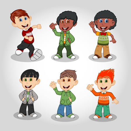 Set of six happy boys cartoonのイラスト素材