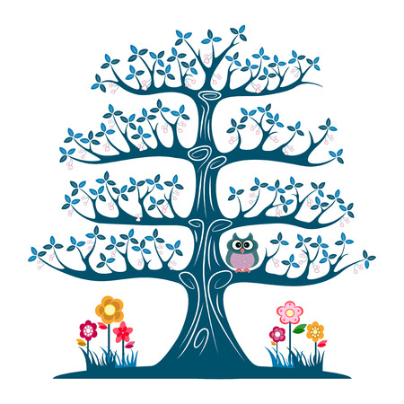 Decorative blue tree silhouetteのイラスト素材
