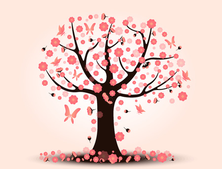 Decorative beautiful cherry blossom with backgroundのイラスト素材