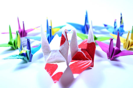 Origami cranesの写真素材