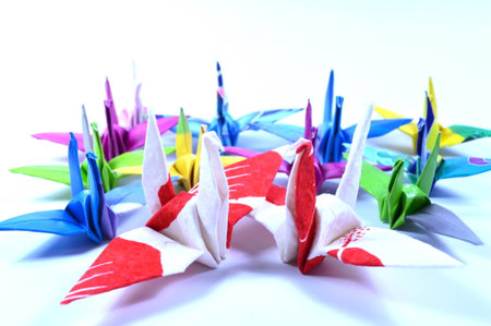 Origami cranesの写真素材