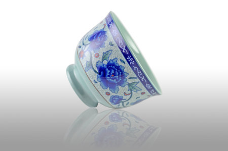 Thai ceramic bowl on white and gray backgroundの写真素材