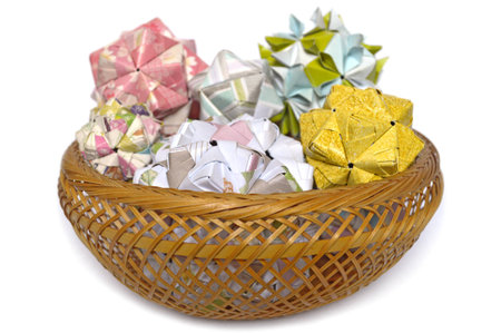 Modular origami, sonobe ball, on white backgroundの写真素材