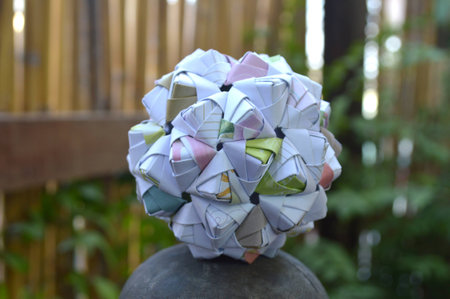 Modular origami, sonobe ball, on natural backgroundの写真素材