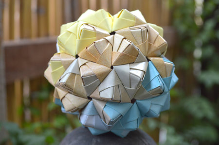 Modular origami, sonobe ball, on natural backgroundの写真素材