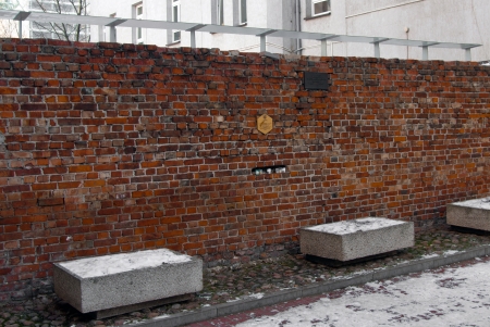 Traces of the Jewish Ghetto, Warsaw, Poland - Preserved part of the Ghetto wall, located in the yard of a house in Sienna Streetのeditorial素材