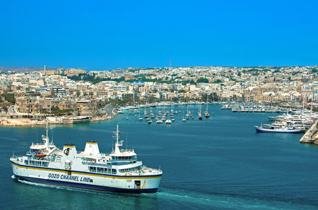Malta, Valletta - view of Marsamxett Harbour and skyline of Sliema in the background.の写真素材