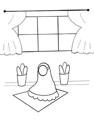 the girl is praying in her comfortable homeの写真素材