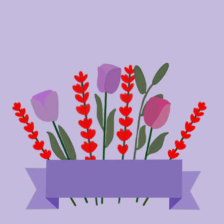 Flowers bouquet on violet backgroundの写真素材